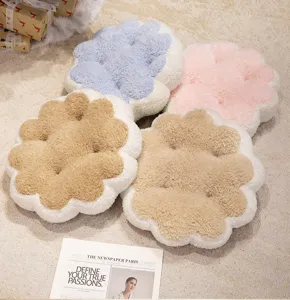 Fluffy floral plush cushion macaroon color soft floor pillow cozy home decor decorative seat pad