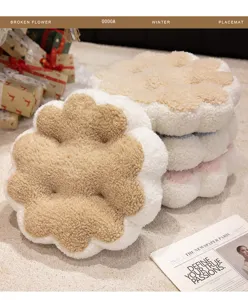 Plush flower cushion fluffy macaron seat pillow cute tatami mat home decor soft toy detail view.