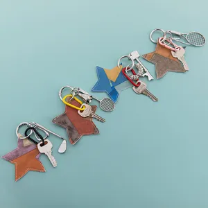 PU Leather Pentagram Star Bag Charm Cute Sports Racket Keychain Car Key Ring Women Handbag Pendant Bag Accessories