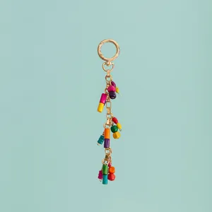 Colorful beaded bag charm keychain, Macaron style resin bead pendant for women.