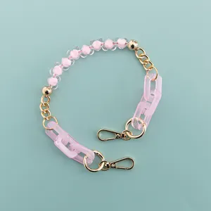 Short pink phone chain acrylic beads gold hardware stylish bag strap accessory charming design