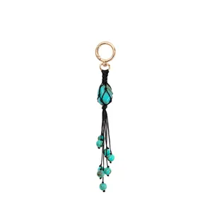 Handmade woven rope net stone bag charm and stylish keychain accessory for women handbag.