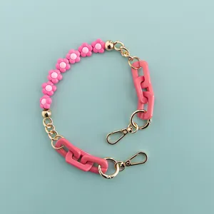 Pink flower acrylic chain phone strap short decorative chain versatile mobile accessory