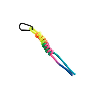 Vibrant colorful woven paracord bag charm and keychain with metal carabiner for women