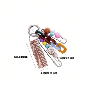 Macaron beaded DIY woven strap women's mixed keychain bag charm, colorful cute style.