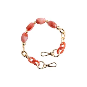 Short pink resin marble bead gold chain phone strap multi-functional accessory main view
