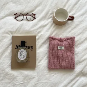 Handgemachte rosa Strick Handytasche süße Mini Wolle Umhängetasche für Damen Herbst Winter