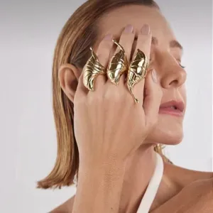 Vergoldete Statement Blatt Ringe für Damen, verstellbare offene Finger Schmuck Accessoires.