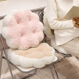 Fluffy plush flower cushion macaron soft seat pad cozy decorative pillow for home tatami chair.
