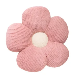Cuscino a fiore in velluto a coste rosa, morbido peluche decorativo per divano casa.