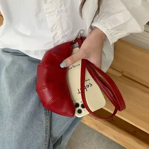 Rossa piccola borsa portamonete a croissant, elegante borsa a mezzaluna in pelle PU donna.