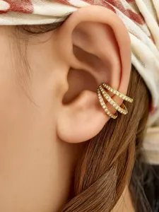 Gold plated stainless steel paved multi-wrap spiral ear cuff detail shot for women fashion.