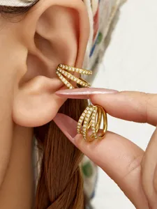 Stainless Steel 18K Gold Plated Multi-Layer Pave Crystal Spiral Open Ring Jewelry.
