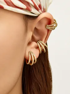 Gold-plated multi-layer pavé crystal ear cuff wrap stylish fashion jewelry for women