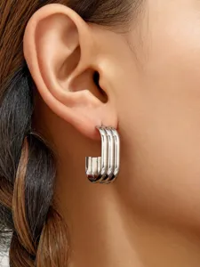 Pendientes de aro cuadrado de acero inoxidable multicapa para mujer estilo diario oficina.