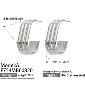 Pendientes de aro en C abiertos de acero inoxidable, joyería impermeable minimalista.