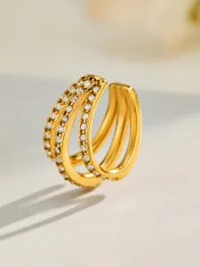 18k gold plated stainless steel crystal pave spiral open ring detailed view showcase.