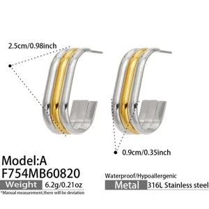 Pendientes de aro multicapa de acero detalle 316L metal impermeable hipoalergénico