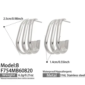 Pendientes de aro multicapa de acero inoxidable con un diseño minimalista elegante