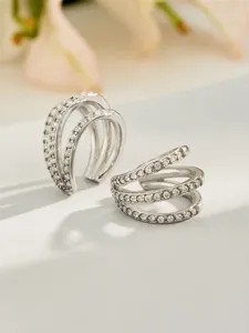 Elegant multi-band spiral rhinestone open ring for women, stylish fashion jewelry piece.
