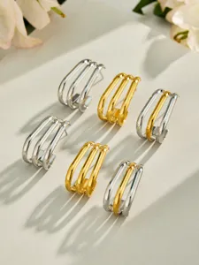 Pendientes de aro en C apilados minimalistas de acero inoxidable en oro y plata mujer.
