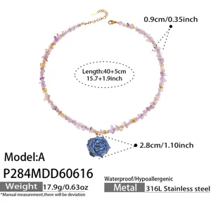 Wunderschöne Harz blaue Rose Anhänger Kristall Splitter Halskette Edelstahl Schmuck 40+5cm