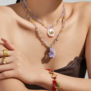 Halskette Aus Natürlichem Kristallstein Edelstahl Vergoldet Harz Blume Anhänger Damen Mode Urlaub Schmuck Halsketten