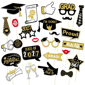 Afstudeerfeest Photo Booth Props Set Klasse Van 2026 2025 Zwart Goud Glitter Papier Kaart Decor Voor DIY Feest