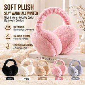 Cache-oreilles en Peluche Chauds d'Hiver pour Femmes Pliables en Fausse Fourrure Protection Contre le Froid Extérieur Couleur Unie