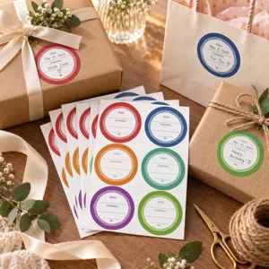 Bunte runde beschreibbare Etiketten Sticker für Geschenkverpackung und Aufbewahrungsdosen.