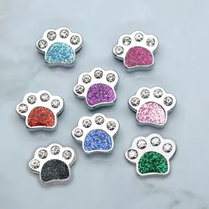 8mm Rhinestone Paw Print DIY Metal Charms Set for Pet Collar and Belt Accessories
