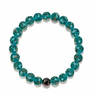 Glow in the dark turquoise glass bead bracelet with gold flakes for men and women healing crystal