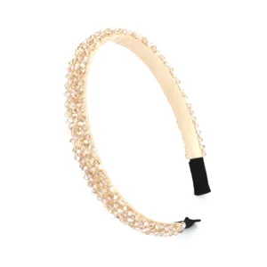 Exquisite rhinestone beaded detail on the elegant champagne headband, sparkling crystals.