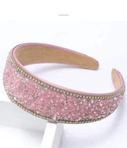 Elegant pink crystal headband handmade hair hoop for women fashion accessories sweet style