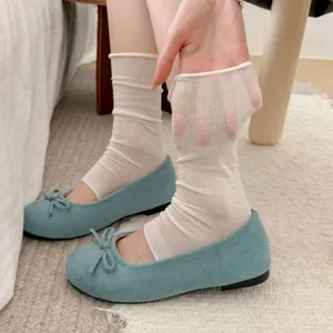 Damen Casual Einheitsfarbe Slouch Socken Süß Gerollter Rand Atmungsaktive Baumwolle Lange Socken