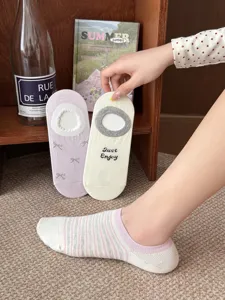 Damen Sommer flache Baumwollsocken Schleife Design atmungsaktiv unsichtbar stilvoll