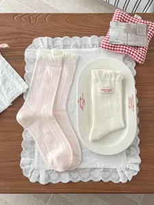 Sweet ruffles mesh mid-calf socks for women, breathable cotton summer sweet cute fashion style.