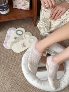 Damen japanische Schleife Bootssocken, Sommer dünne flache unsichtbare atmungsaktive Baumwollsocken.
