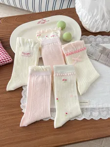 Summer sweet lace bow mesh breathable versatile mid-tube socks product detail display