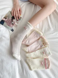 Sweet cute ruffles bow mesh breathable mid-tube socks aesthetic student sock set women