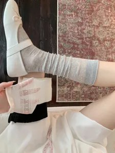 Detailansicht von transparenten Mesh Langsocken Damen Sommer atmungsaktiv Ballettkern Stil