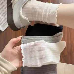 Chaussettes Slouch Mi-Mollet Ajourées en Maille de Coton unie Décontractées pour Femmes Chaussettes Respirantes en Dentelle Douce