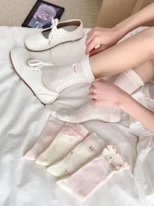Sweet lace bow mesh breathable mid-tube socks summer sweet daily casual footwear detail