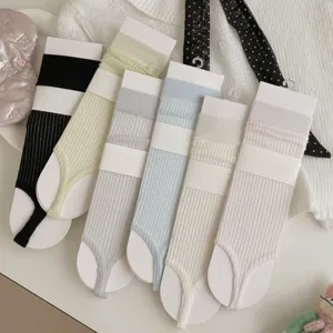 Ballet style stirrup leg warmers women summer thin vertical striped calf socks casual fashion