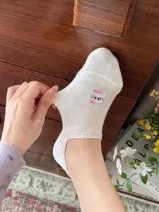 Japanese style bow boat socks for women, summer thin low cut invisible anti slip breathable cotton socks.