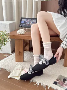 Detail view of sweet summer mesh ruffle socks with lovely bowknot for stylish women daily