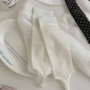 Korean style white stirrup leg warmers women summer thin vertical striped ballet socks
