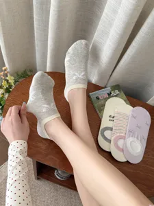 Japanische Schleifen-Kurzsocken für Damen, dünne atmungsaktive Baumwoll-Füßlinge rutschfest.