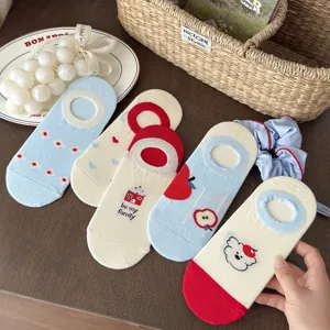 Süße Cartoon Apfel Baumwoll Füßlinge für Damen, atmungsaktive flache Unsichtbare Socken