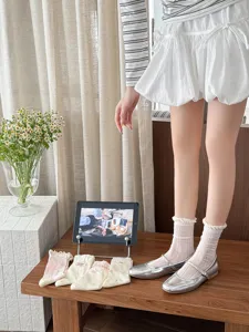 Korean style sweet lace bow mesh breathable versatile slouchy mid tube socks for women summer